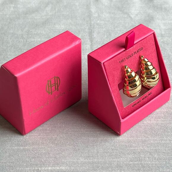 New House of Harlow 1960 14K Gold Plated Spiral Teardrop Stud Earrings - Picture 7 of 8